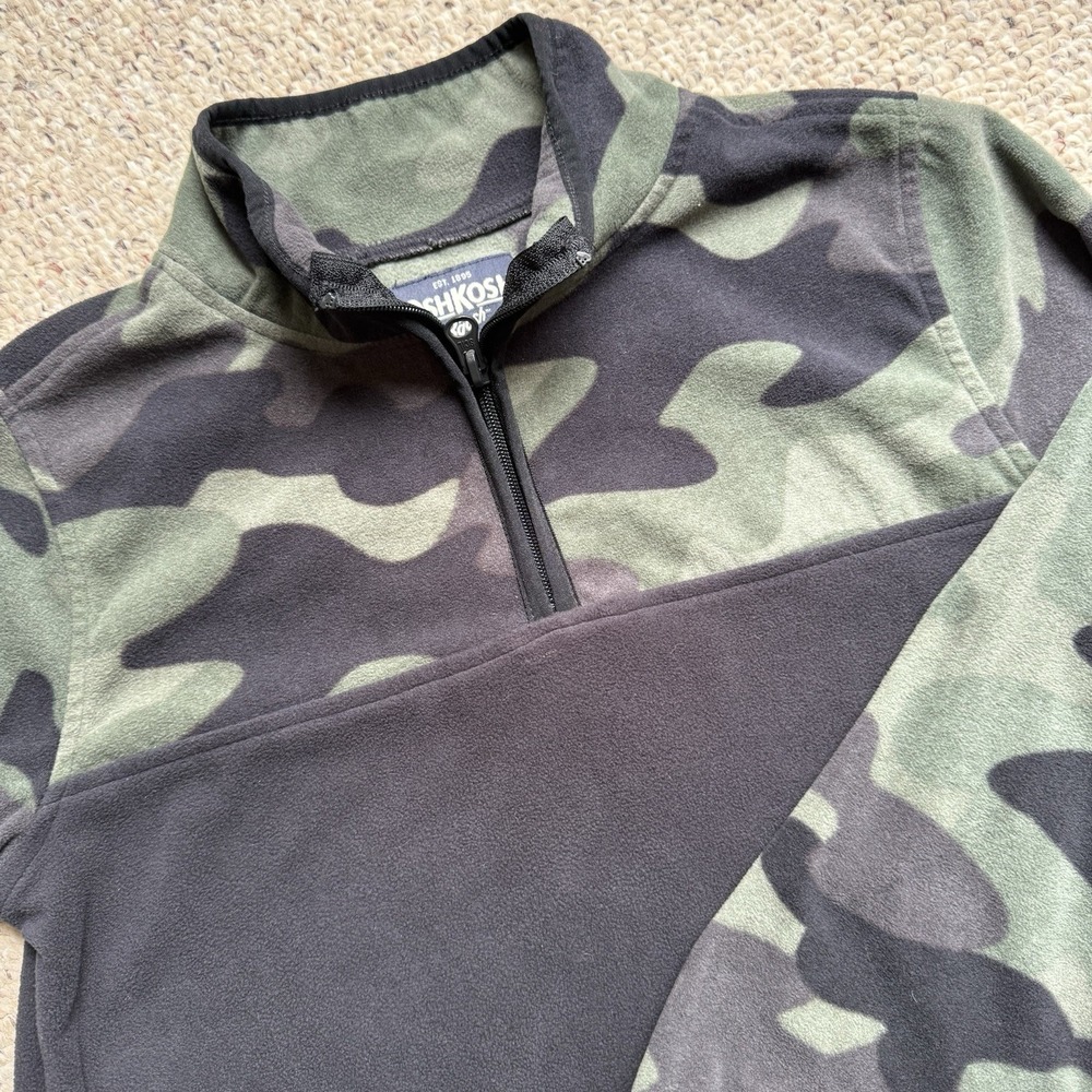OshKosh B'Gosh Jacket Boy Quarter Zip Camo Fleece Pullover Lightweight Sz 14/14A
